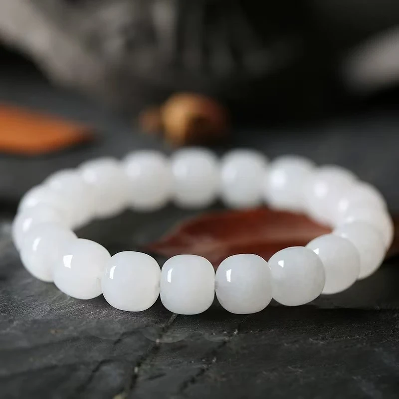 铂瑞嘉和田玉单圈手串老型手工精雕白玉10mm手链LF拍一发一