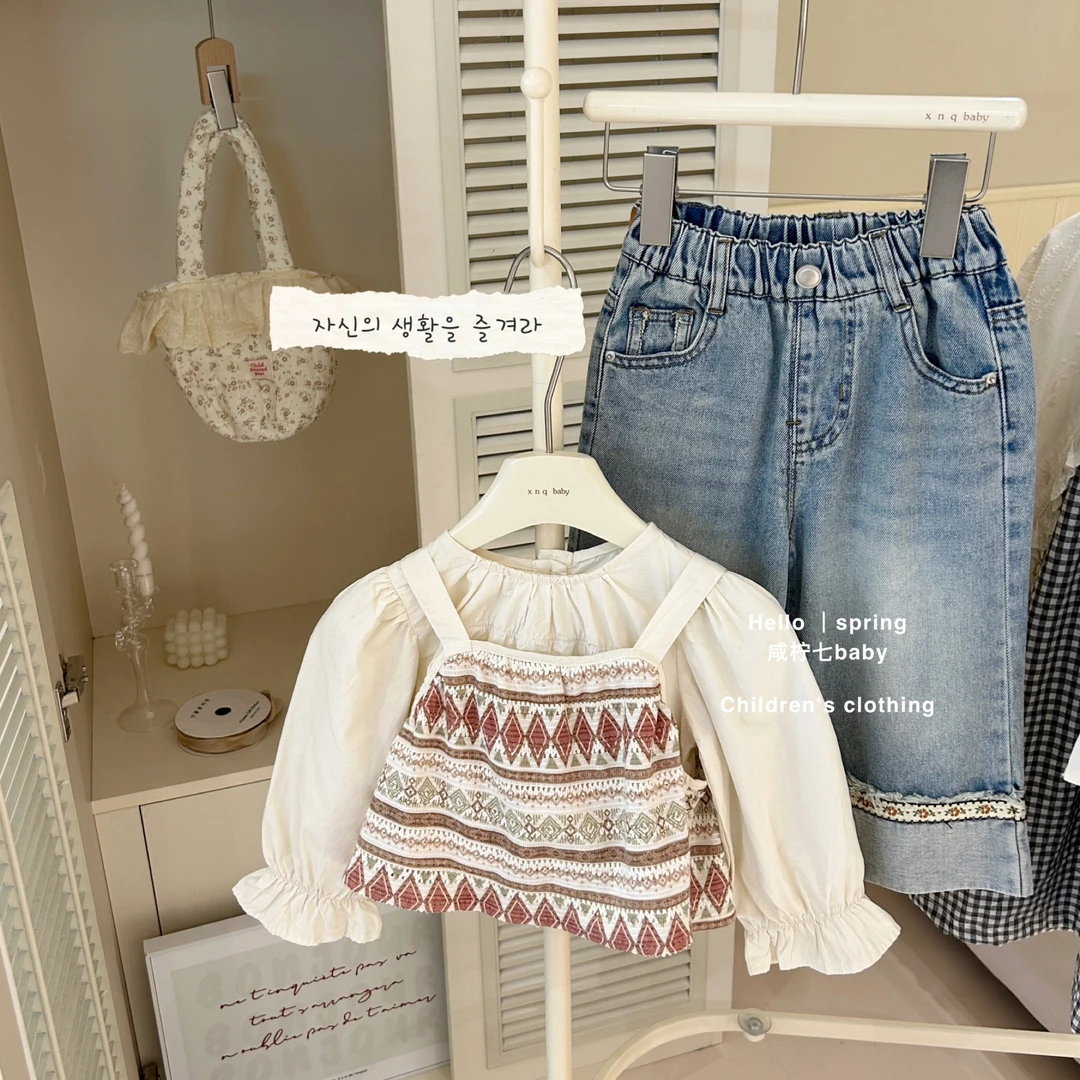 咸柠七女童套装春装2025新款洋气宝宝娃娃衫小童春秋季儿童三件套