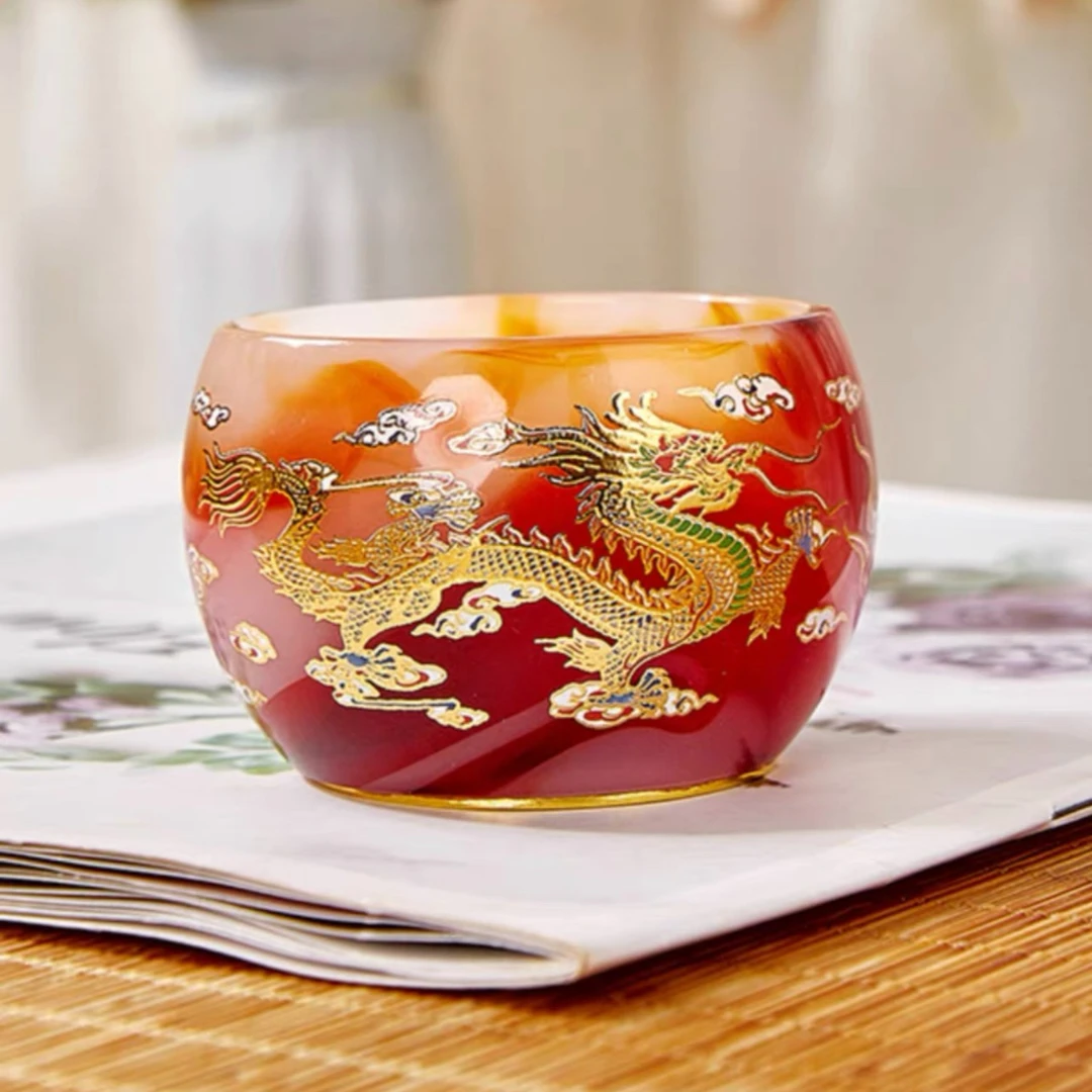 玛瑙红龙凤戏珠琉璃杯 高端茶器 手工茶盏 茶杯 陶瓷杯 收藏主人B