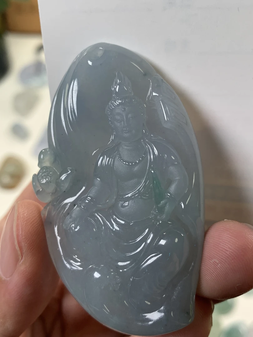 A货冰种起光普度众生玉观音玉坠