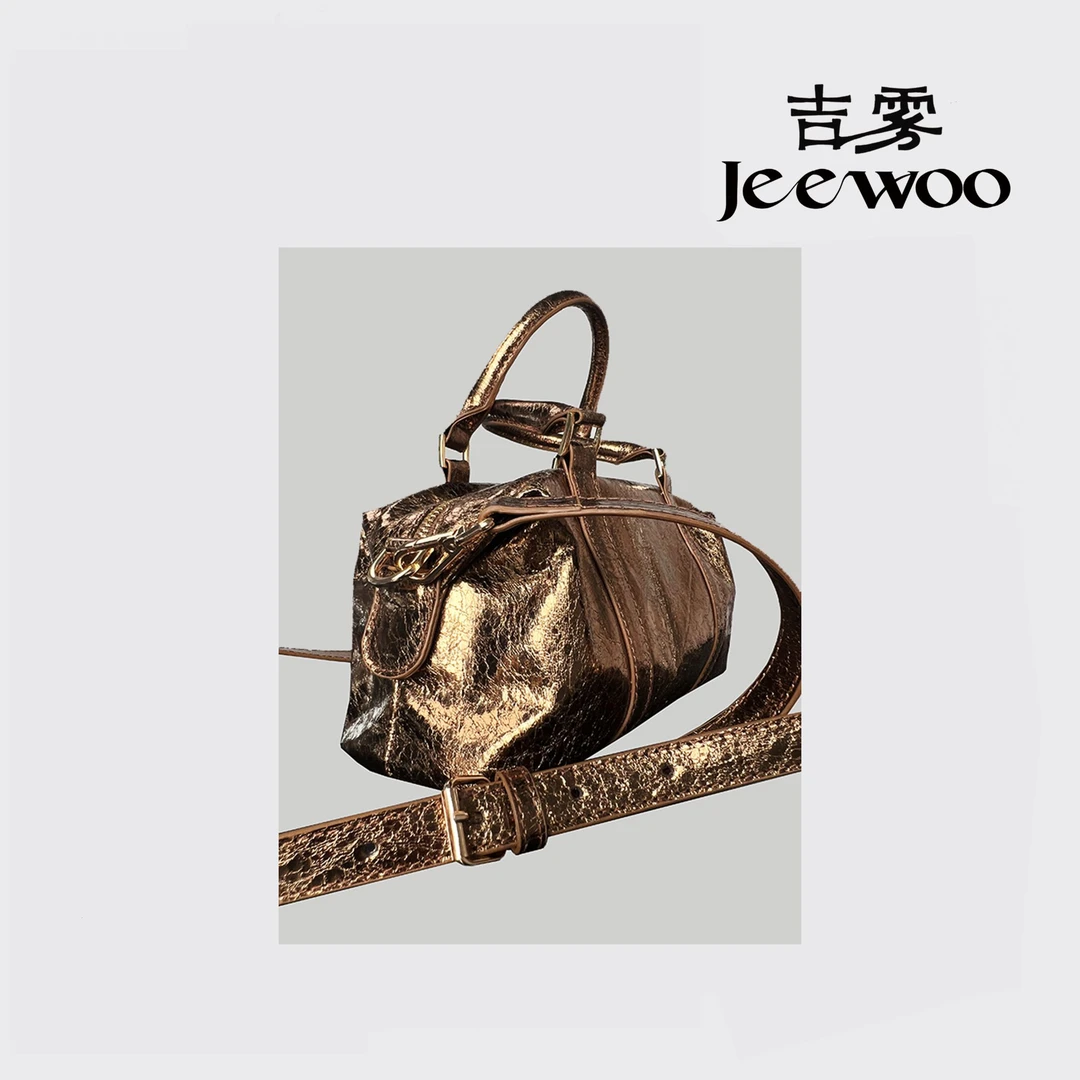 【琥珀鎏光】 吉雾Jeewoo 爆裂纹鎏光波士顿大容量包包高级感包包