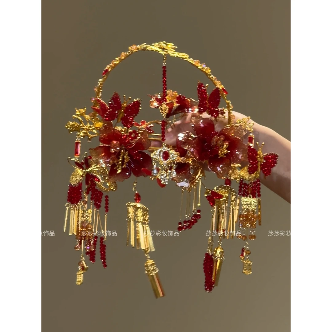 z8538新款红金蝴蝶步摇秀禾新娘头饰中式婚礼发饰大气奢华款