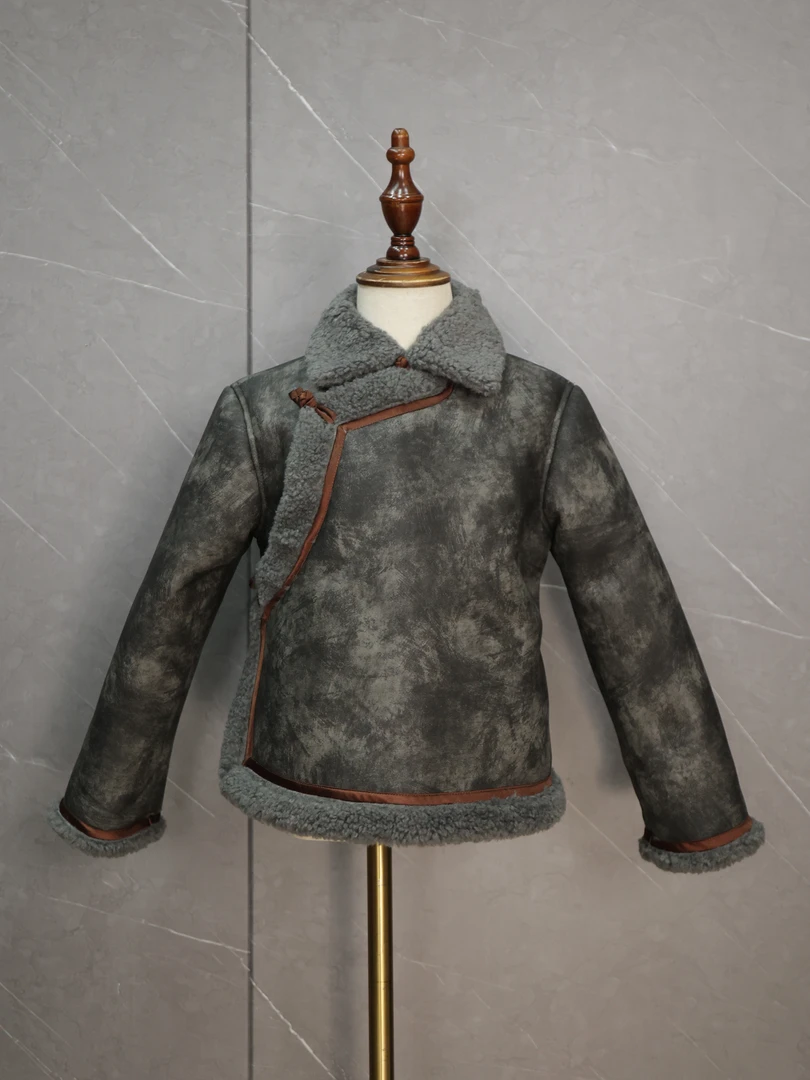 TZWT628 黑色儿童加厚藏族服装女童藏式外套童装女童立领盘口藏服
