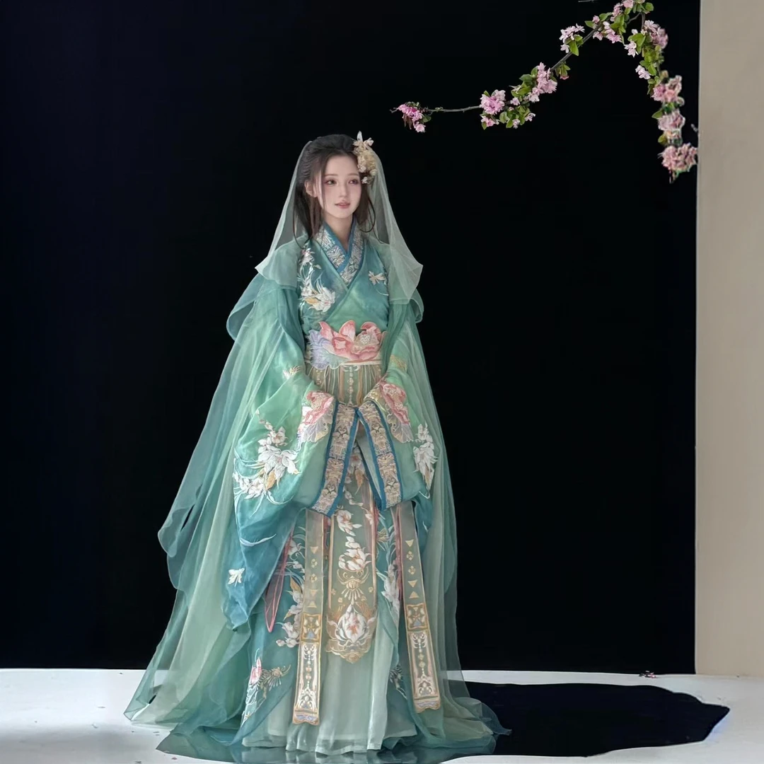 【莲尘】战国袍重工刺绣交领齐腰裙玉锦堂超仙斗篷多色新品春夏女款