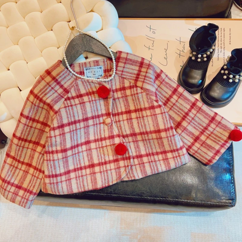 HHkids女童韩系冬新款儿童宝宝复古洋气时尚格子夹棉外套FWT212