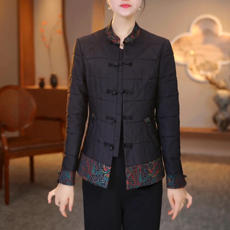 复古拼接中式高端大牌时尚棉衣外套女2025秋冬季新款修身显瘦上衣