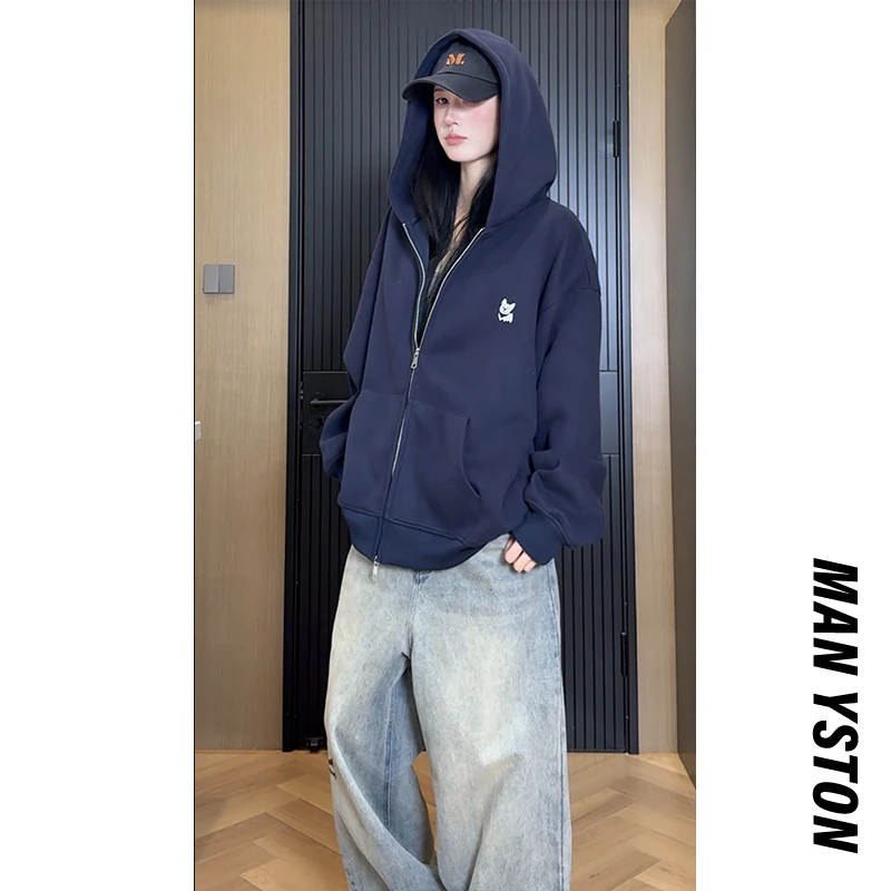 美式潮牌休闲百搭400g情侣装重磅连帽卫衣春秋国潮开衫拉链外套