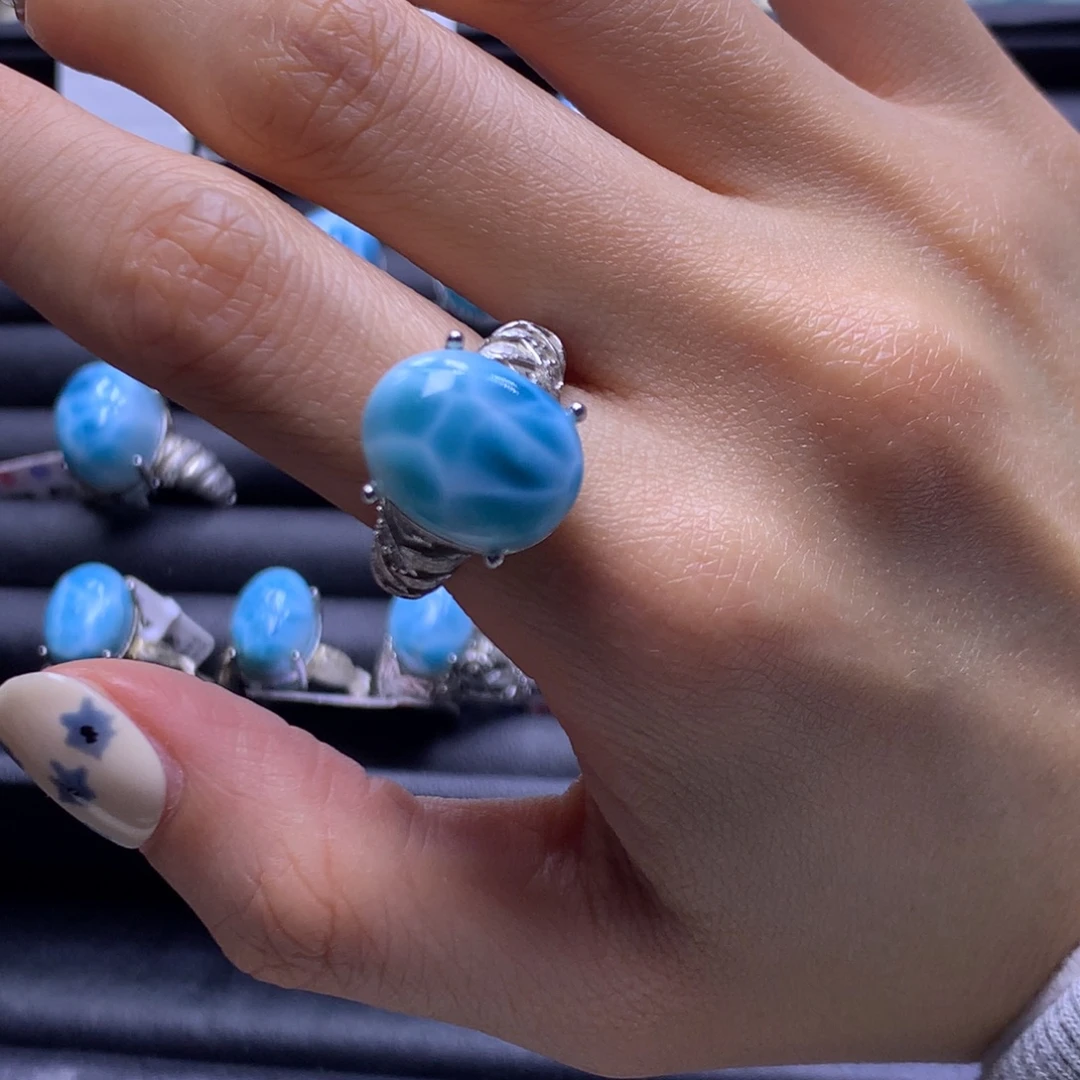 针钠钙石（海纹石）未镶嵌戒指蛋面戒指色差略异