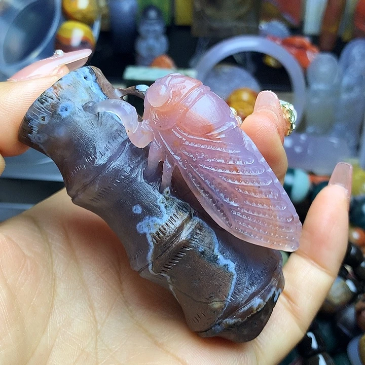 硅化玉未镶嵌吊坠(不含链)玉蝉竹节手把