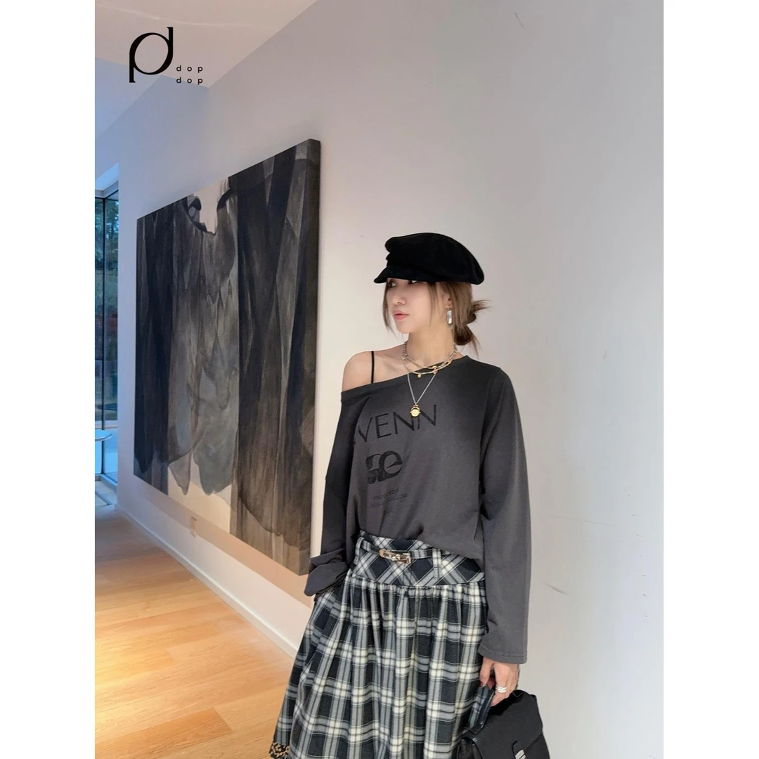 AVVENN2025冬不规则喷印宽松落肩T恤女1090dopdop买手店