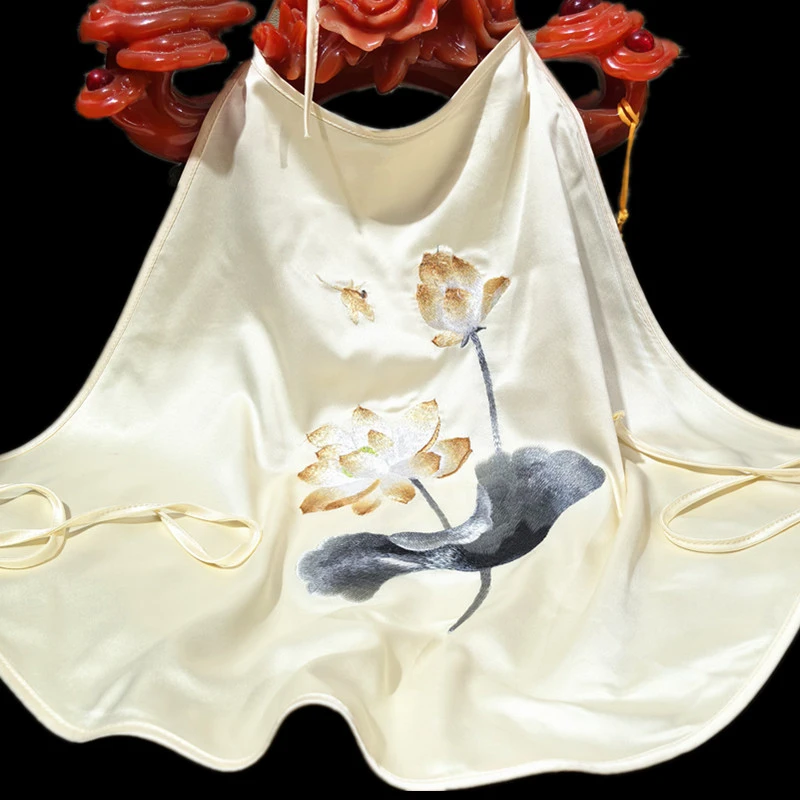 超级美香槟白荷花刺绣肚兜一整套苏绣肚兜丝滑中国风女士古风女