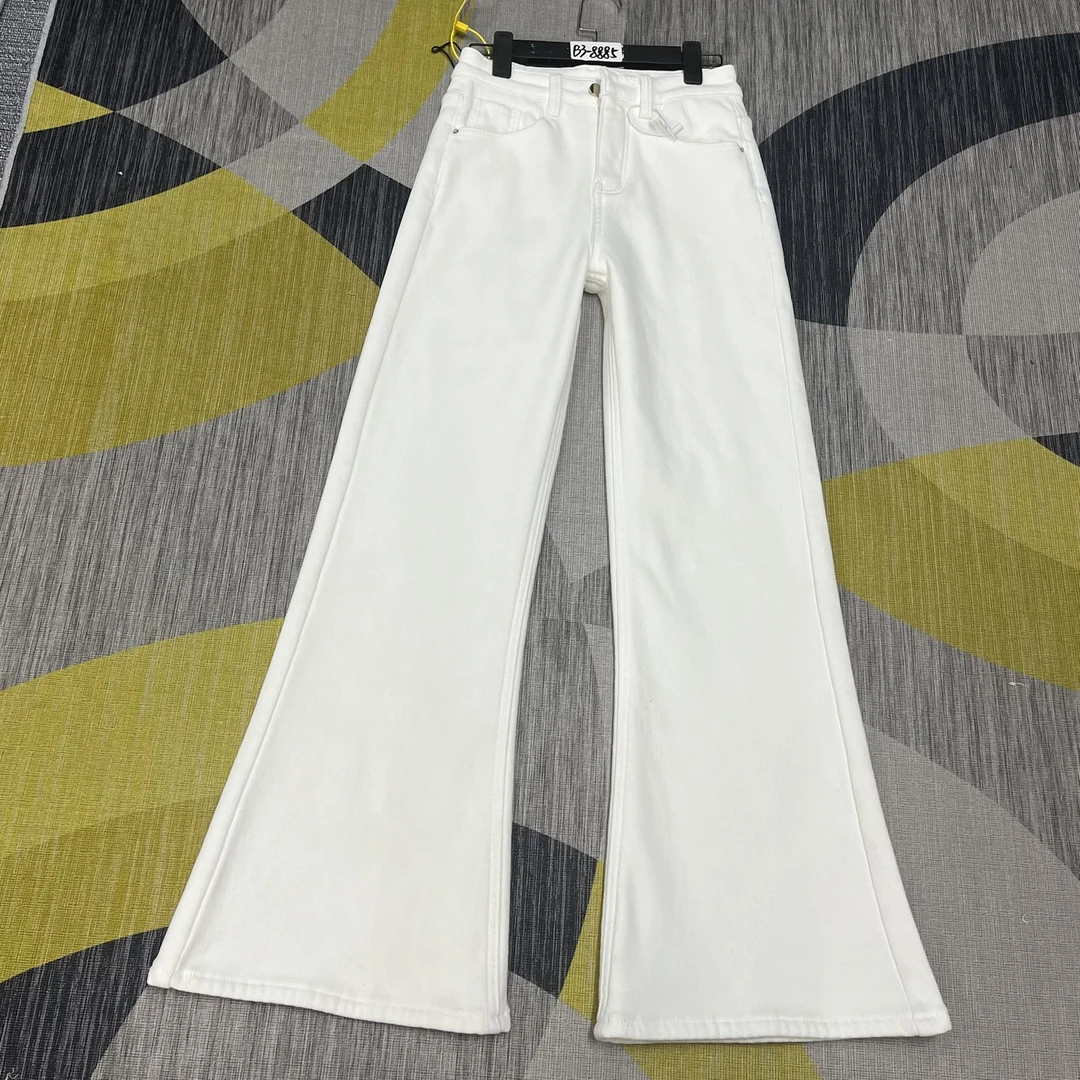 #D3-8885米白色美式小众个性修身女神喇叭裤高弹（不换退）