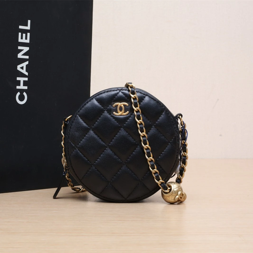 95新 Chanel/香奈儿 尾款双双 金球 金珠 圆饼链条包 黑色 30开