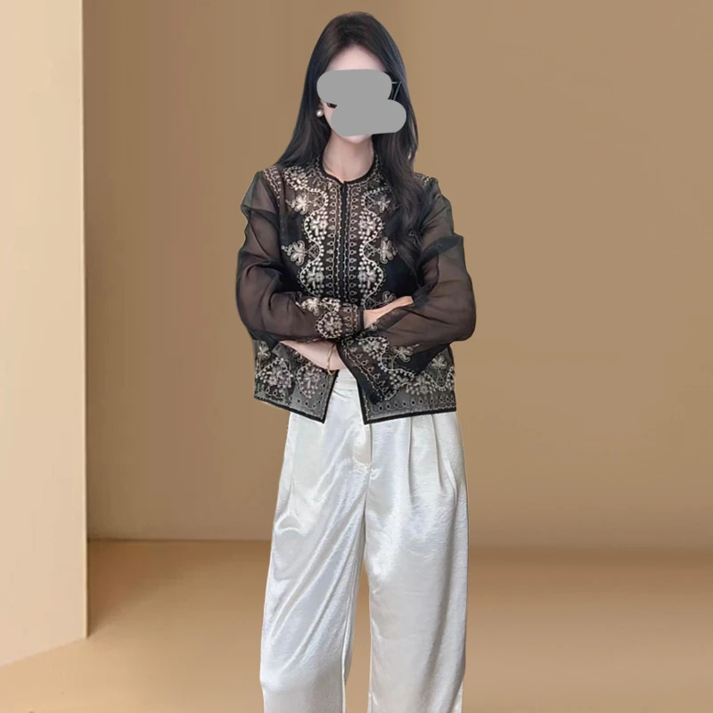 欧洲站2025夏季新款上衣小众设计轻奢重工钉珠亮片刺绣短款外套女