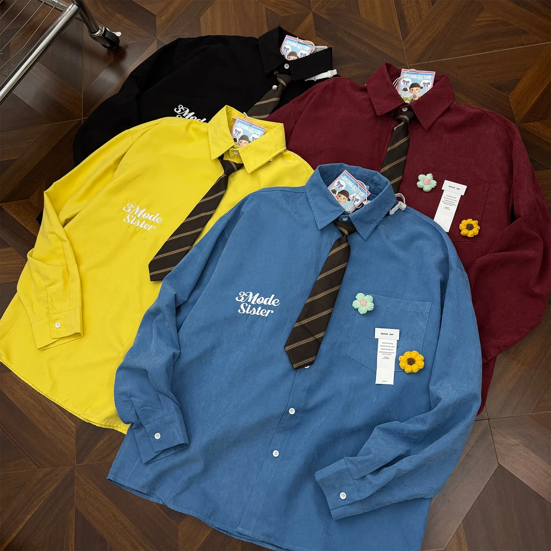 CURPOPP 原创可拆卸领带长袖衬衫男女秋季新款学院设计感小众衬衣