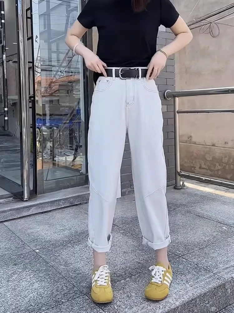 2025夏季新款弹力薄款牛仔裤老爹裤显瘦萝卜裤大码九分百搭哈伦裤