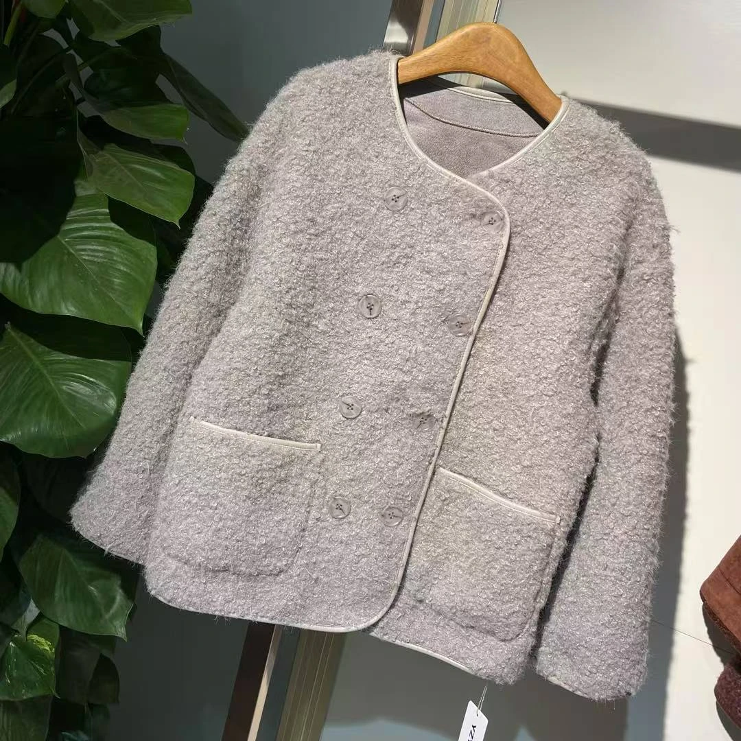 双排扣设计时尚短外套ZBW32579衣长59