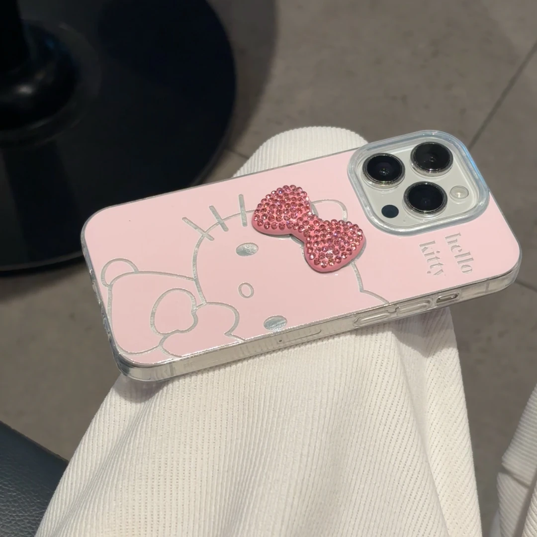 欧克里里粉钻蝴蝶结抱心kt适用苹果17/16手机壳华为vivo小米oppo