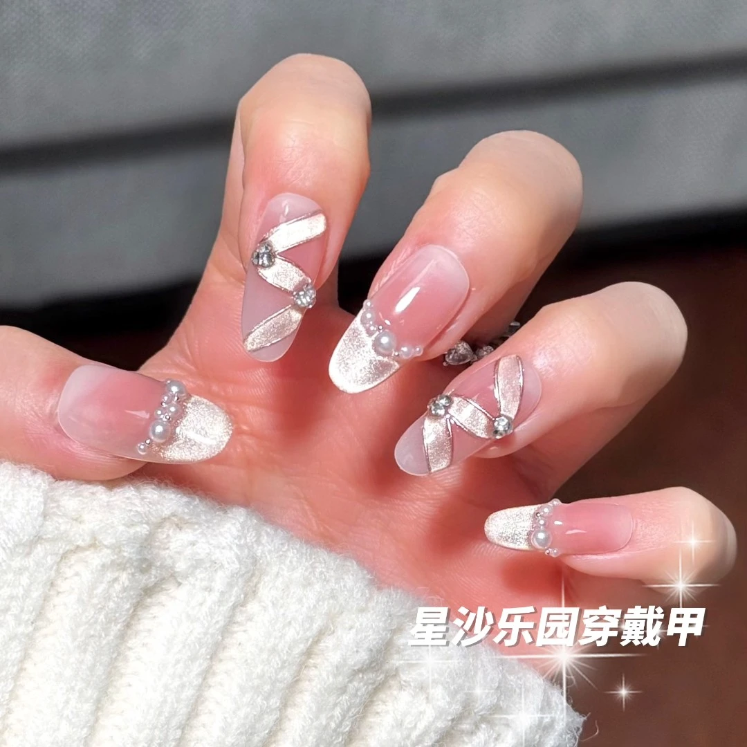 【舞动芭蕾】原创设计纯手工穿戴甲春夏季温柔款金色猫眼