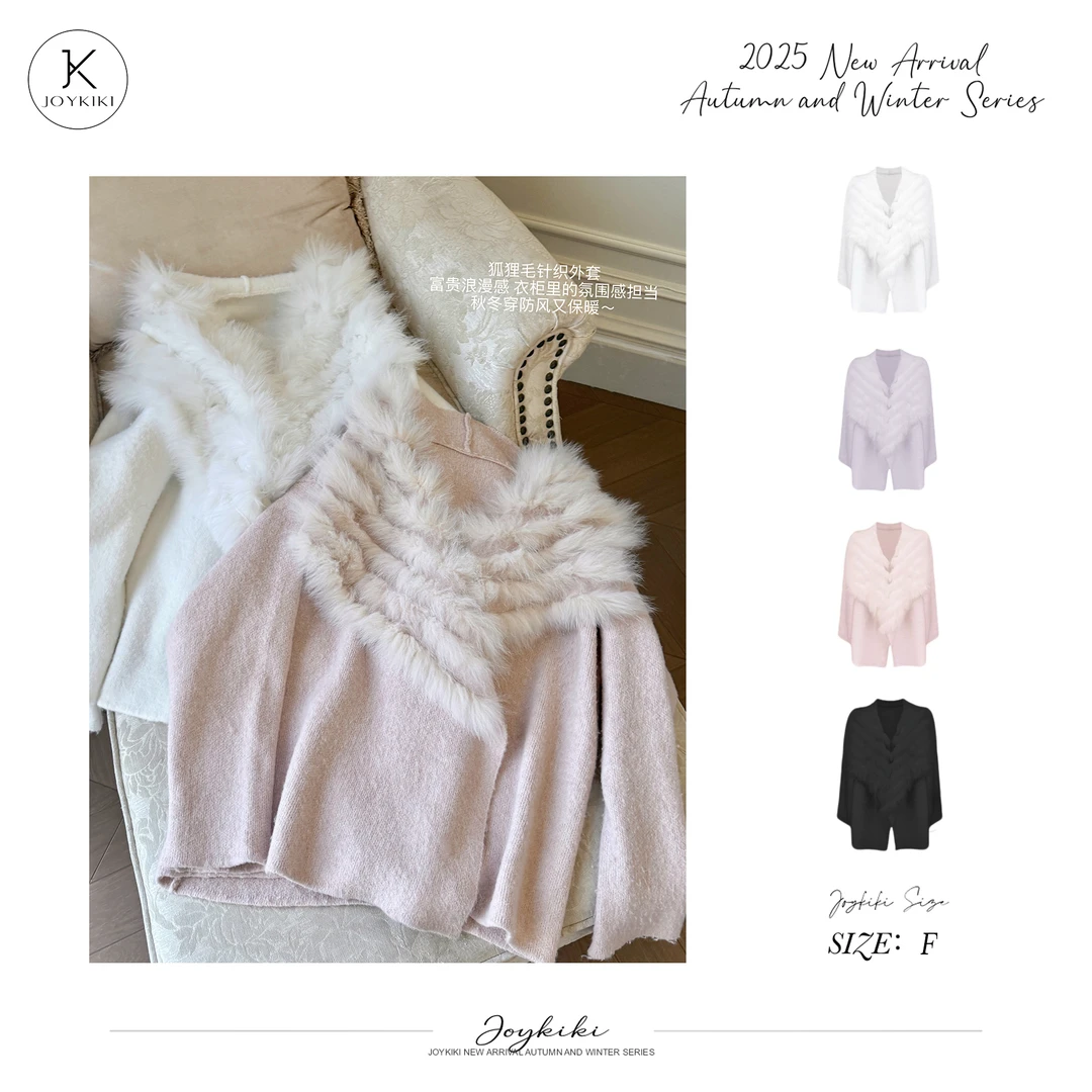 JOYKIKI金金【软软雪芙】秋冬优雅拼接毛毛设计外套J25D099