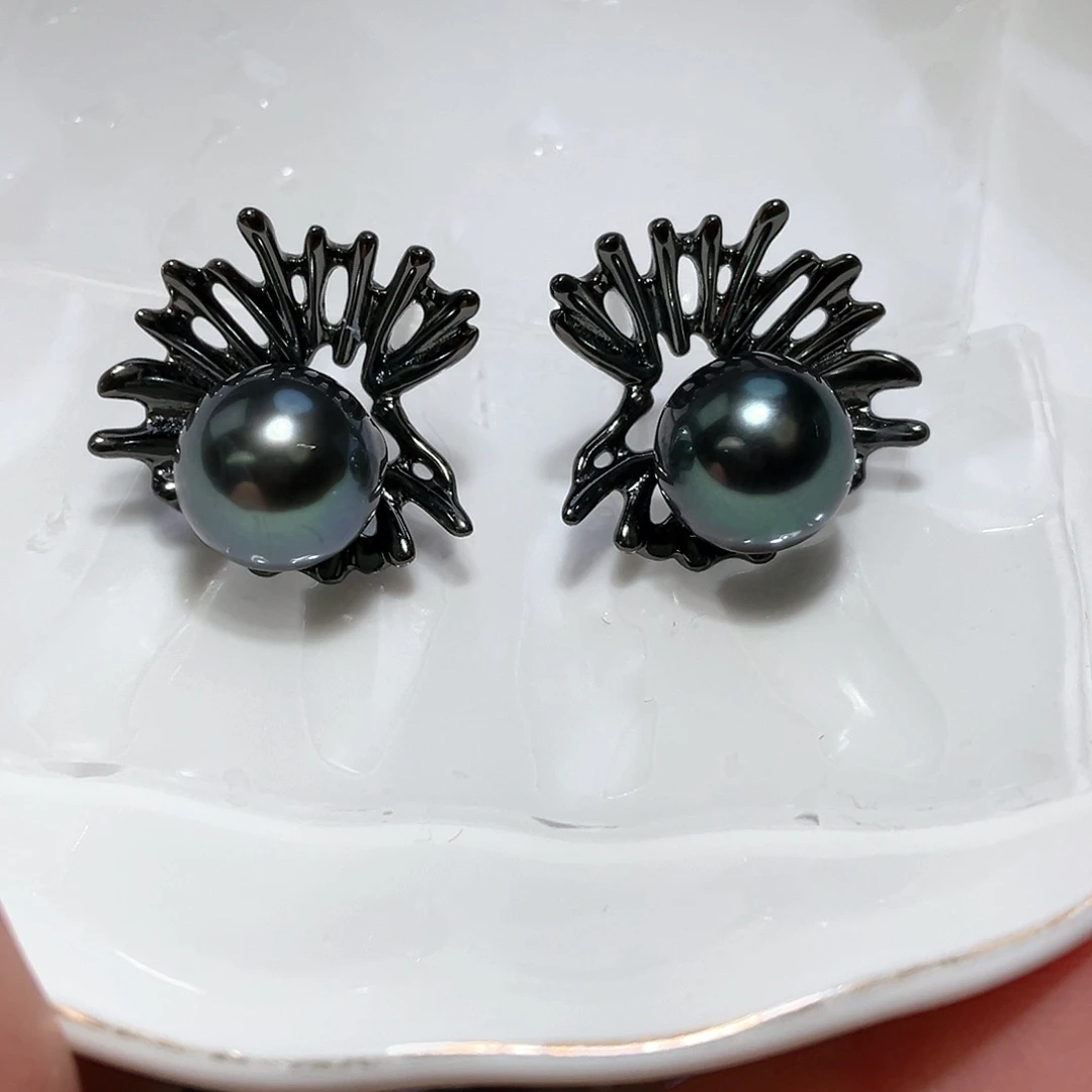 海水珍珠耳饰银S925镶嵌草*?