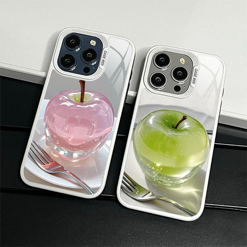 水晶苹果适用苹果16pro手机壳iphone15pro防摔小米华为vivo玻璃壳