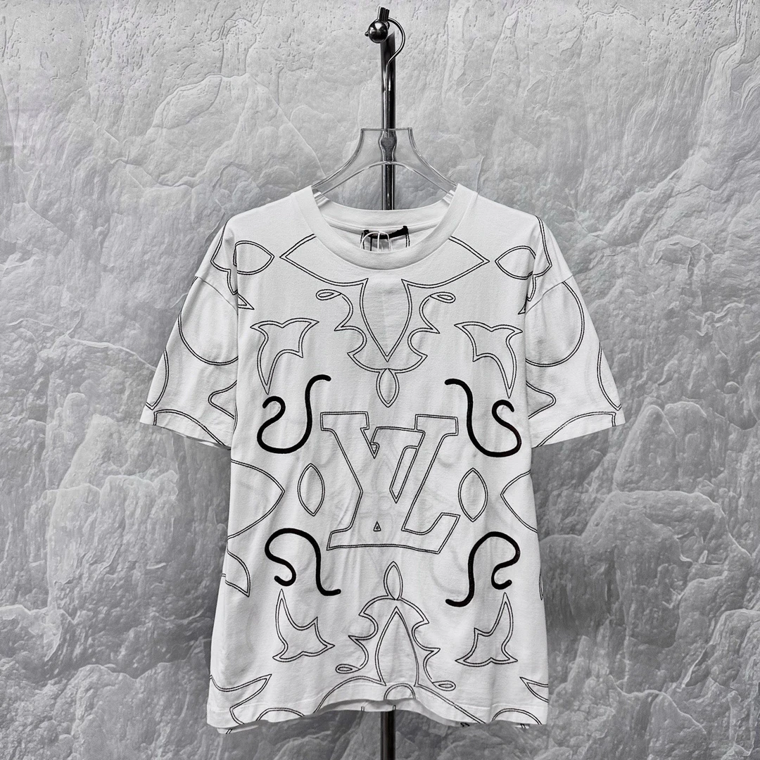 未使用 LouisVuitton/路易威登 素描老花刺绣短袖 XXL码 D18729