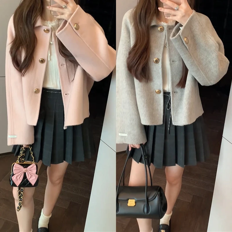 【mimius】游鹿鹿 高奢线秋意浓～精致手工羊 绒双面呢短大衣F09132