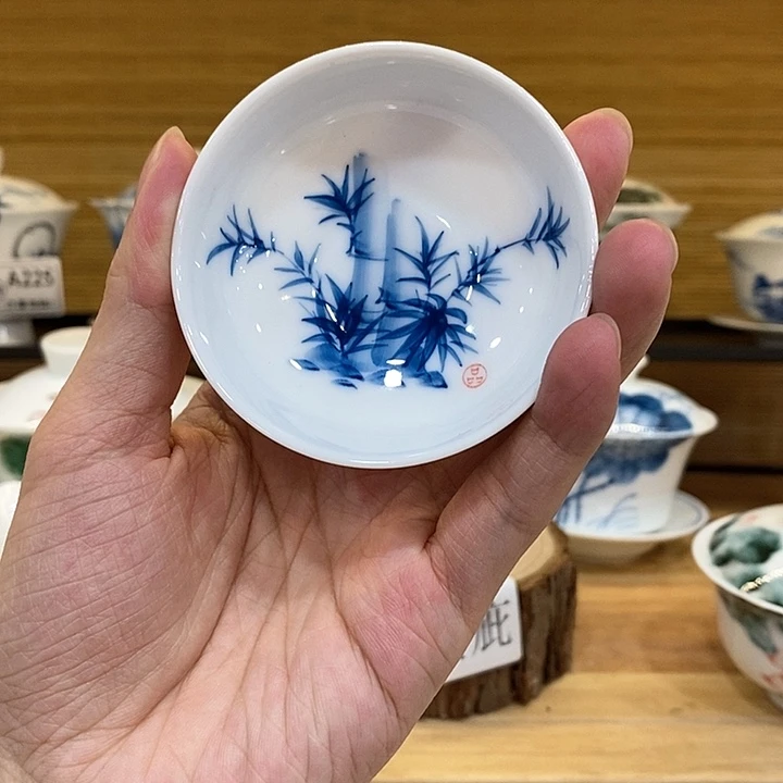 手绘竹子普洱杯55cc三个装瑕疵福利款