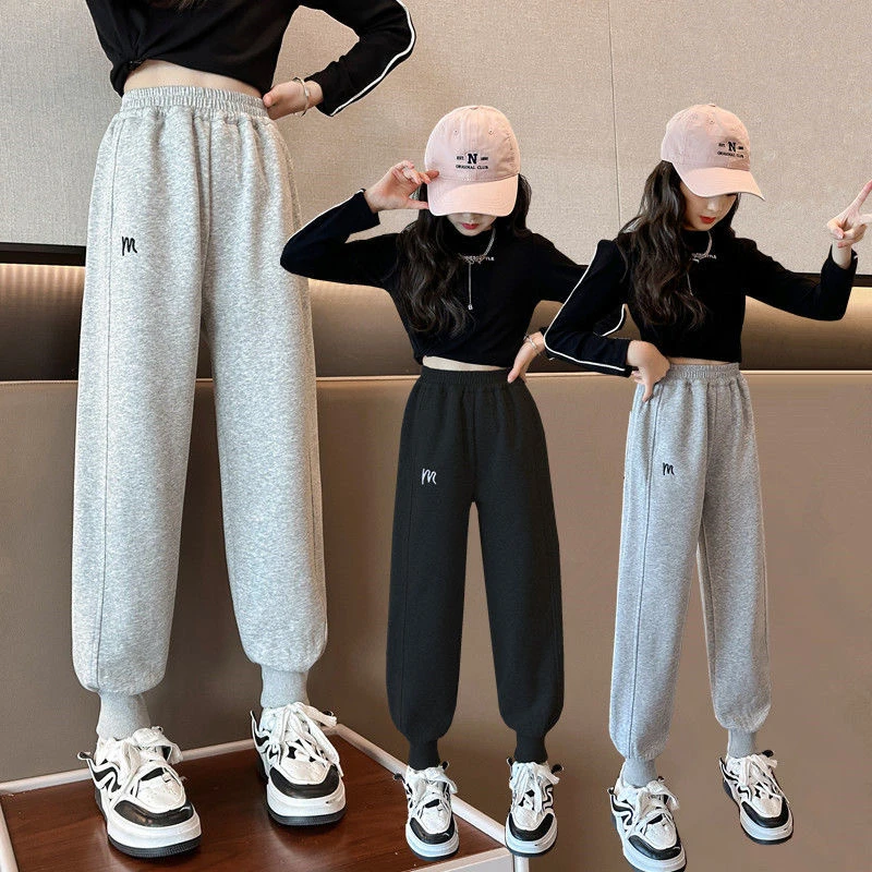 女童加绒裤子2025新款秋冬儿童女孩直筒卫裤初大童春秋休闲运动裤