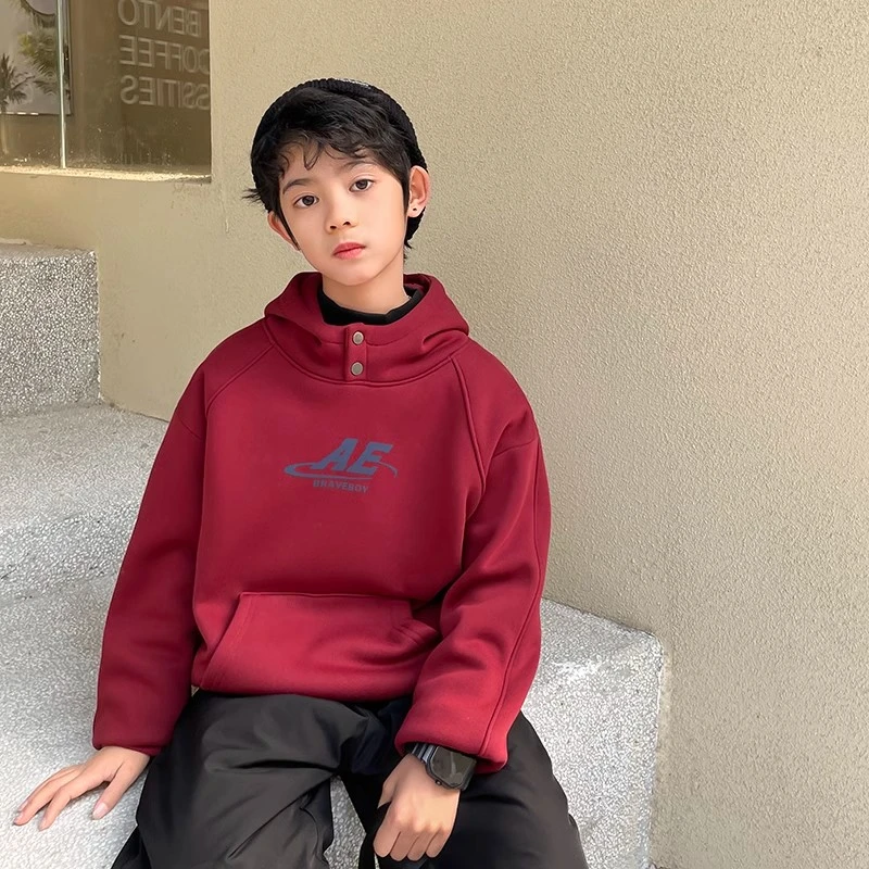 海妈家2024新款冬款儿童加厚连帽卫衣韩版男童加绒套头衫|23dc39