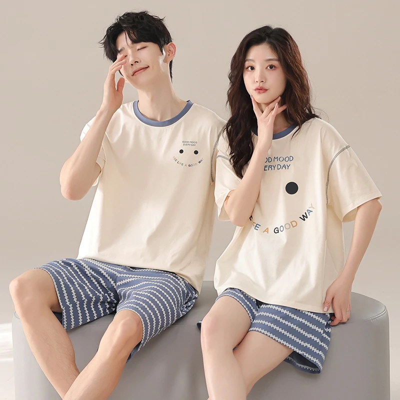 夏季情侣睡衣一男一女纯棉短袖可爱卡通韩系新款薄款家居服两件套