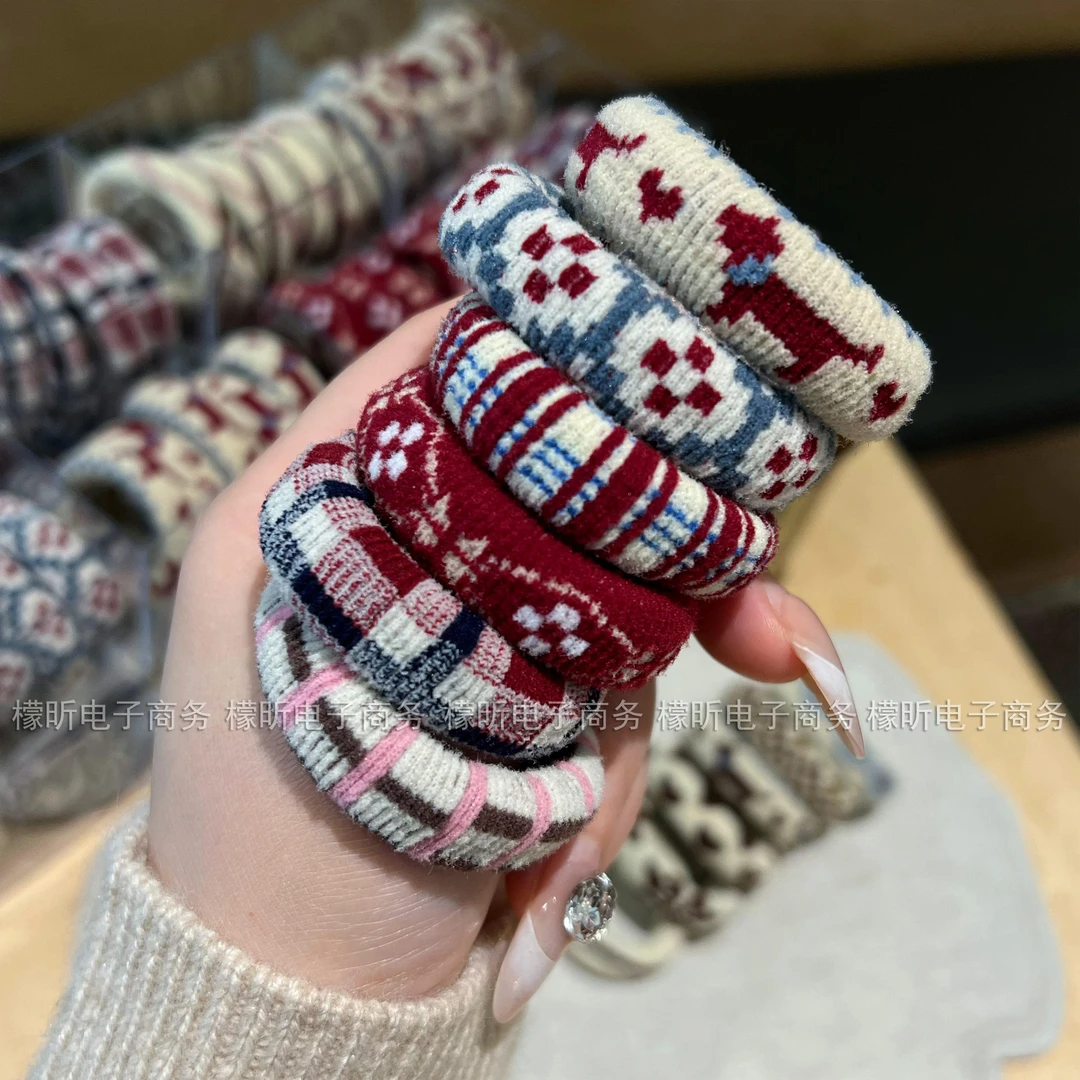 秋冬新款加粗加厚复古发绳扎高马尾丸子头发圈皮筋简约针织头绳