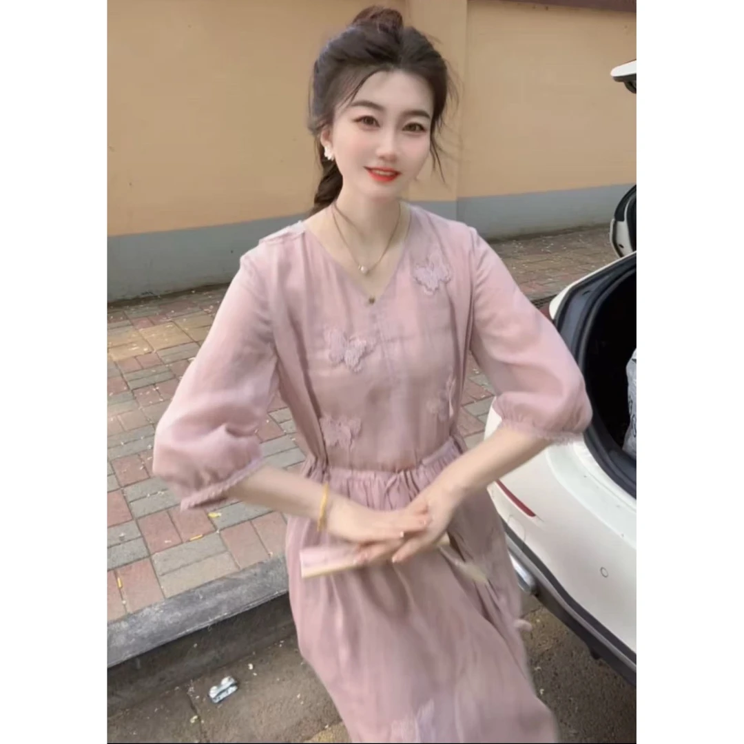 『紫蝶刺绣N』GYXM设计显瘦百搭时尚连衣裙50707-1