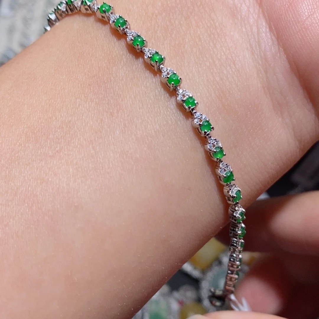 翡翠手链银S925镶嵌b j k k