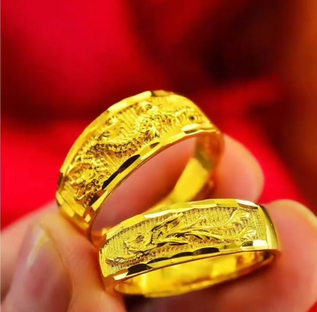 合金戒指 合金戒指 时尚百搭情侣男女金色龙凤戒指可调节戒指