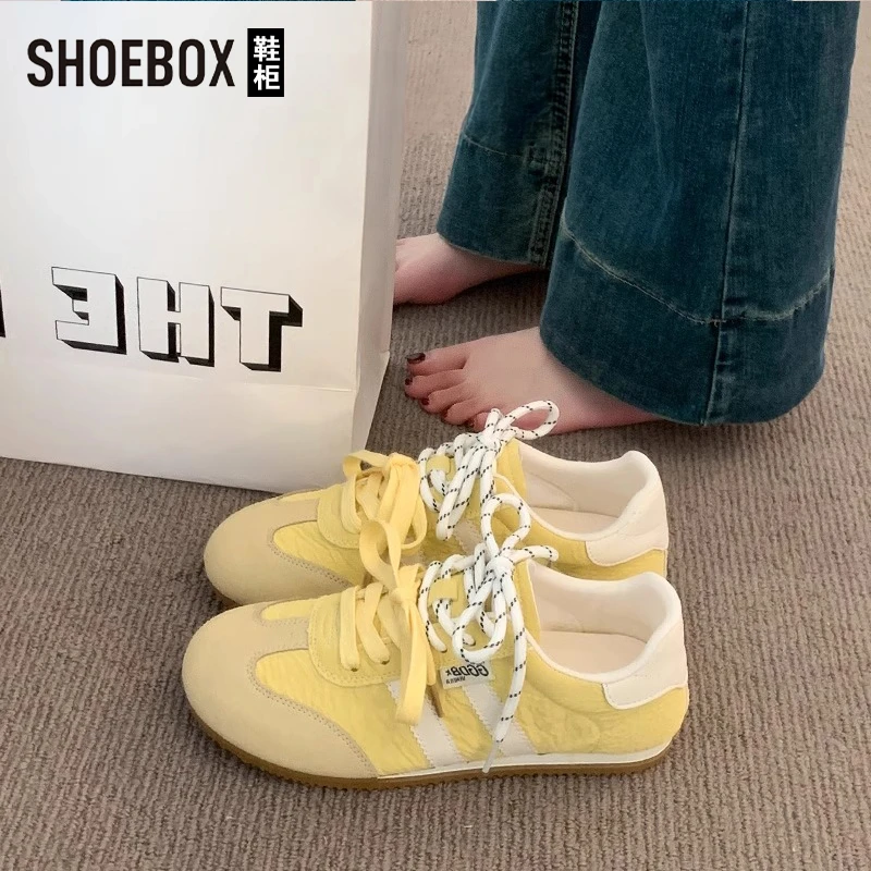 SHOEBOX鞋柜韩版百搭德训鞋2025新款平底舒适阿甘鞋时尚休闲鞋女