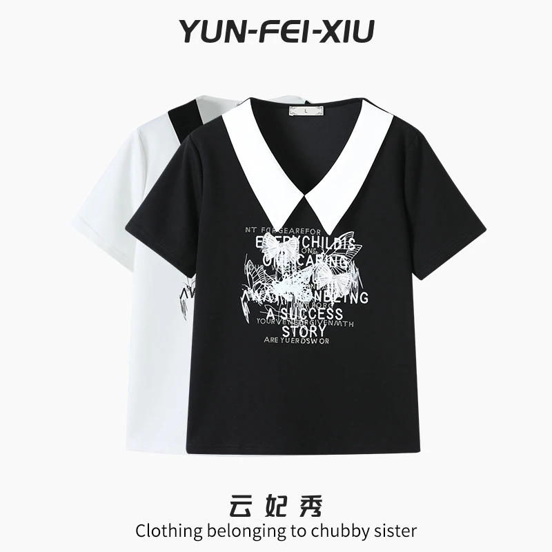 云妃秀大码女装T恤休闲时尚百搭舒适减龄显瘦微胖上衣夏季68365