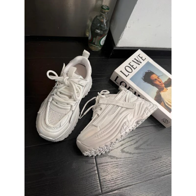 ÉLFSET | 7cm厚底~真皮老爹鞋女2025夏新款网面透气休闲鞋-ESG