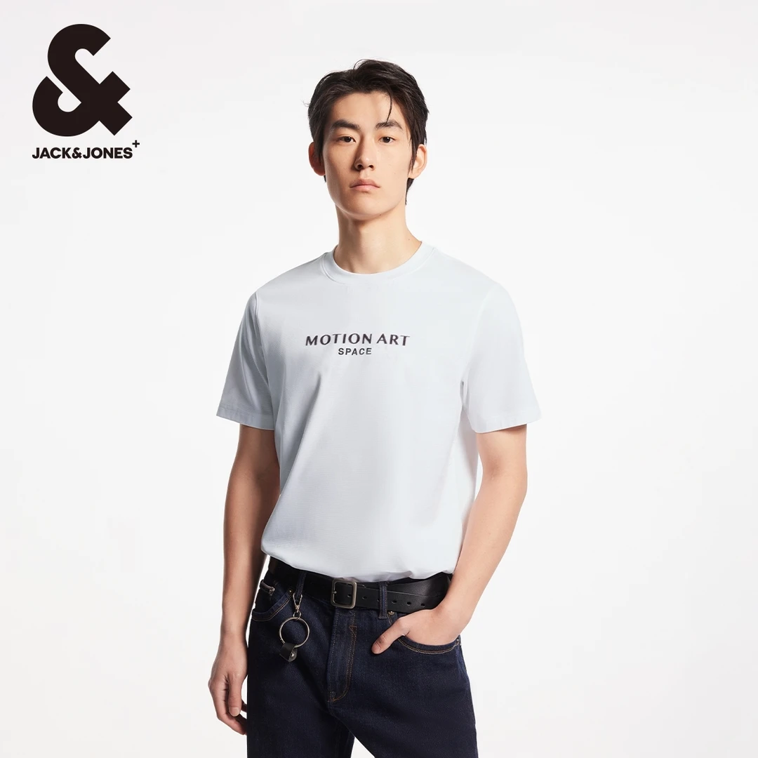【商场同款】杰克琼斯秋季男士短袖t恤潮圆领刺绣字母肌理感男装