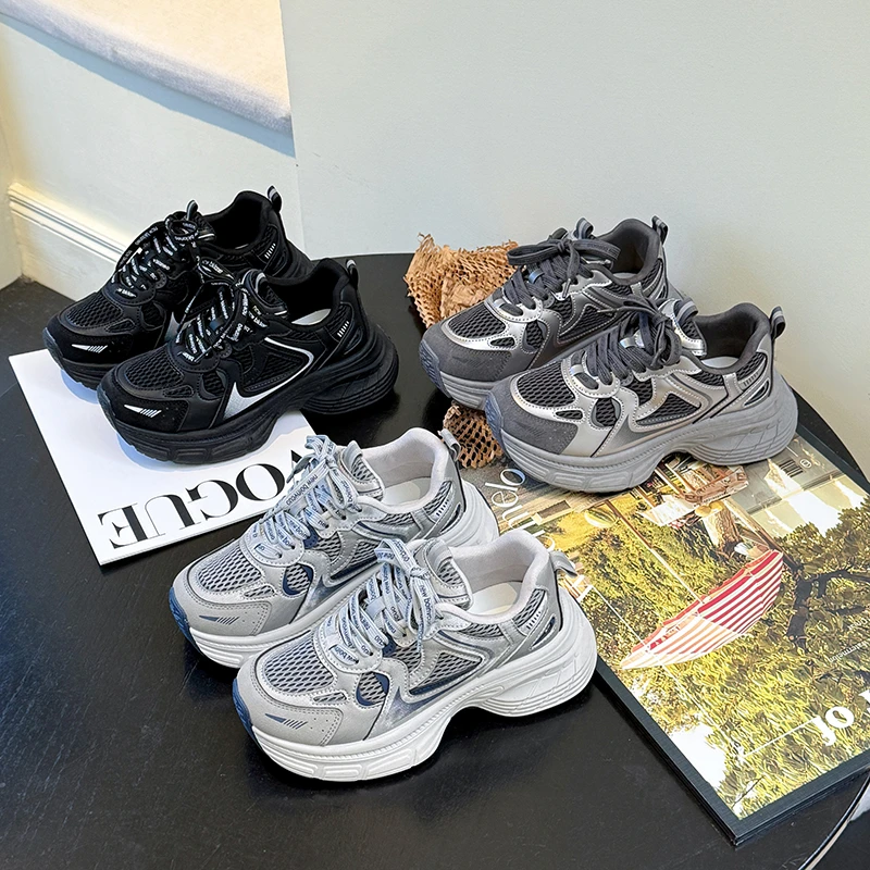 （单里/加绒）炸街厚底老爹鞋女网面休闲鞋轻便跑步运动鞋2025新款