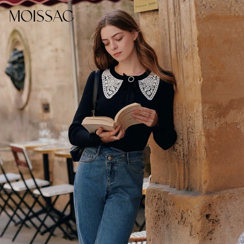 【粉丝专享】MOISSAC/摩萨克圆领法式蝴蝶结毛针织衫套头上衣女0094