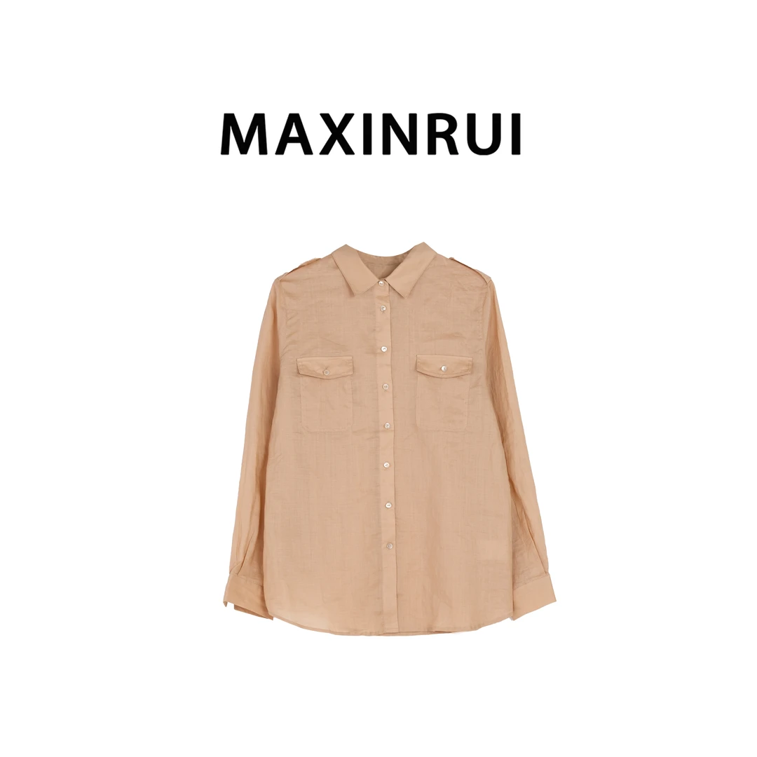 MAXINRUI 苎麻宽松衬衫新款长袖外搭上衣RRD2521