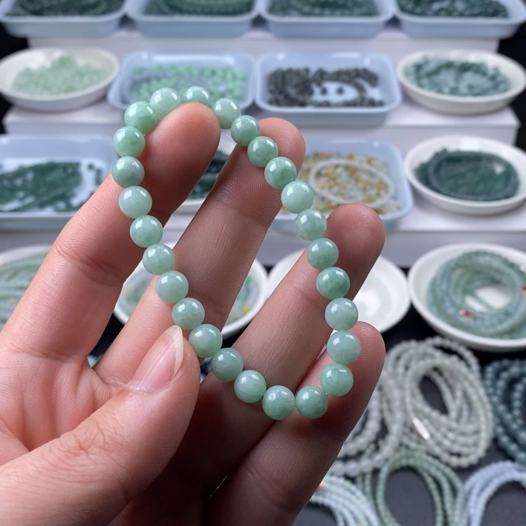 翡翠散珠天然a货翡翠卡7.2mm左右满果绿手串