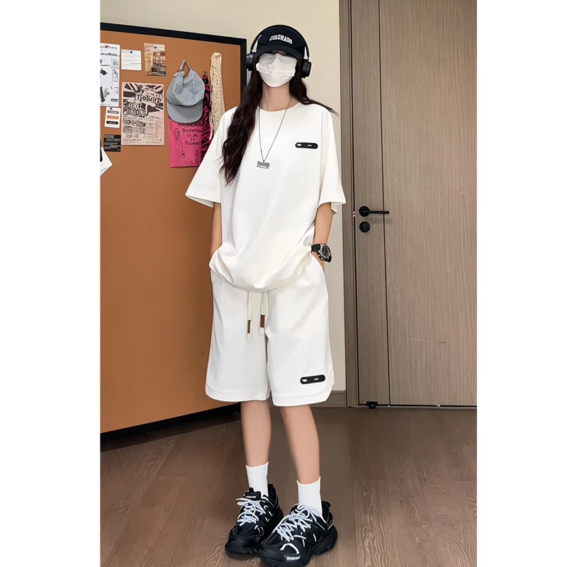 短袖休闲运动套装夏装大码ins短裤百搭简约T恤潮牌半袖五分裤中裤