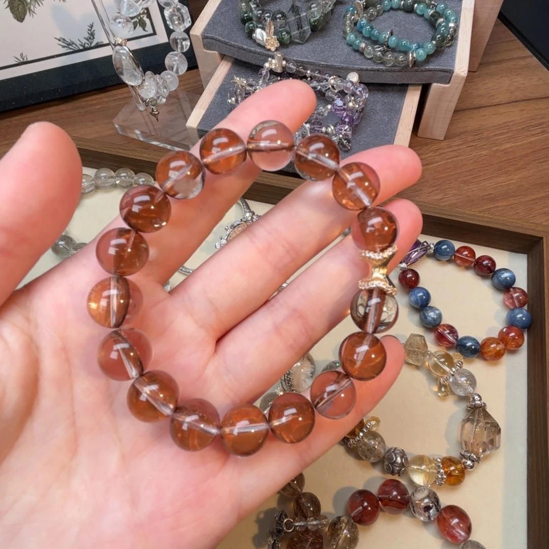 水晶手链合金天然水晶红泥骸骨闪灵