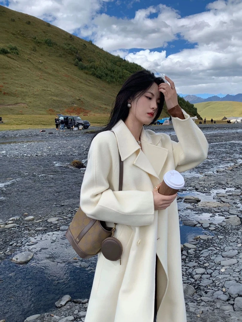 双面呢子大衣女中长款2025秋冬新款高级感韩系白色毛呢外套