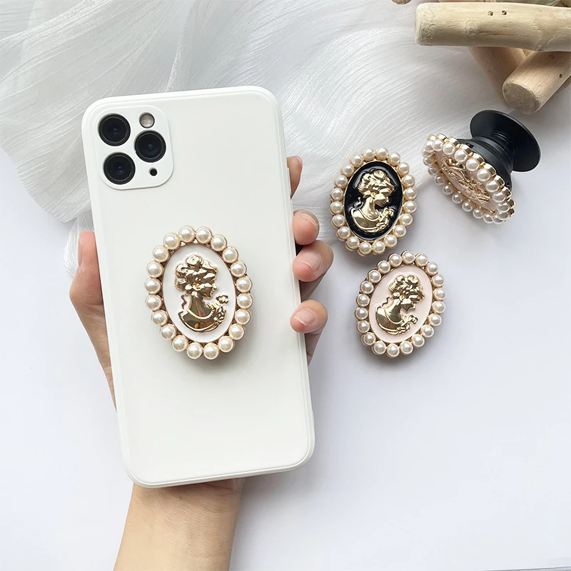 韩风ins创意复古珍珠美人头懒人可伸缩桌面手机气囊支架定制LOGO