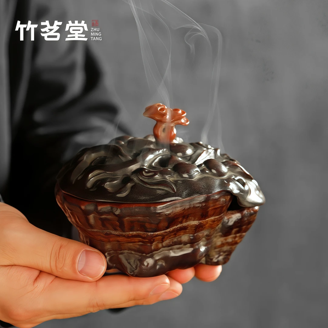 天然灵芝香炉香熏炉沉香檀香中式禅意家用茶室茶台摆件香插供佛