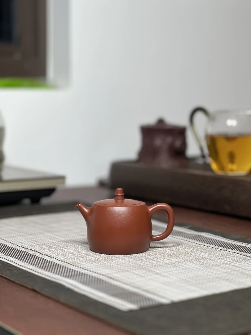原矿小煤窑皱皮朱泥汉铎壶115毫升半手工宜兴茶具紫砂壶216